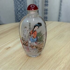 Vintage Oriental Asian Woman / Lady / Girl Reverse Painted Snuff Bottle
